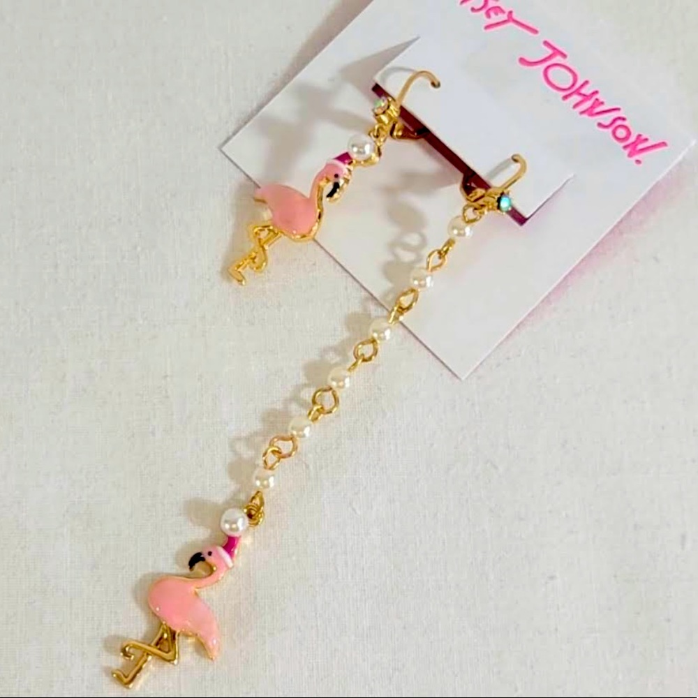 New Betsey Johnson HOLIDAY WHIMSY FLAMINGO LINEAR EARRINGS PINK - Picture 2 of 6